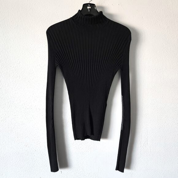 Victoria Beckham Polo Neck Top in Black Ribbed Knit Pullover Turtleneck Sweater - Picture 2 of 11